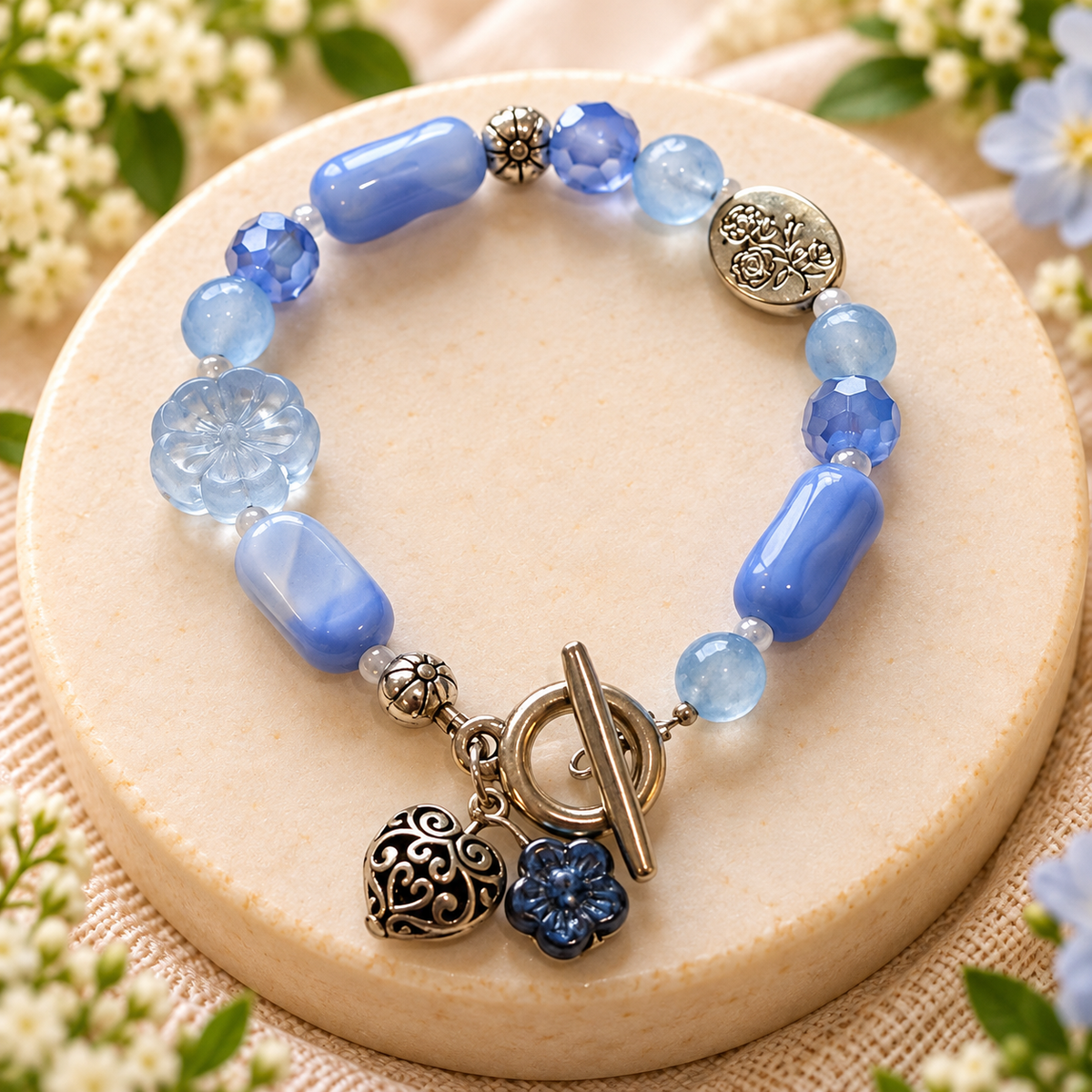 Blue Blossom Crystal Charm Bracelet