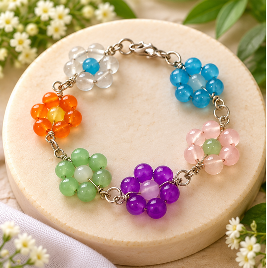 Colorful Glass Flower Beaded Bracelet