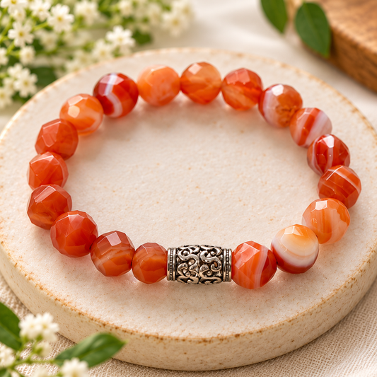 Orange Carnelian Beaded Stretch Bracelet