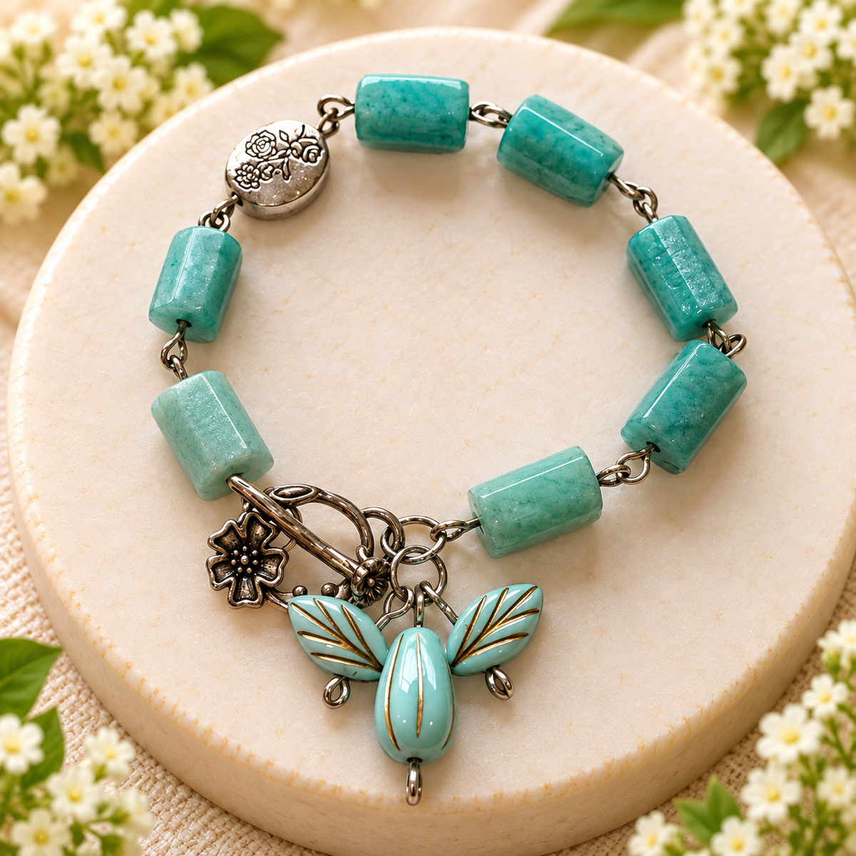 Turquoise Floral Charm Bracelet